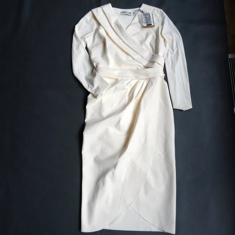 NWT$750 Chiara Boni La Petite Robe Jodene Pleated Wrap Midi Dress 46 10 - Picture 8 of 14